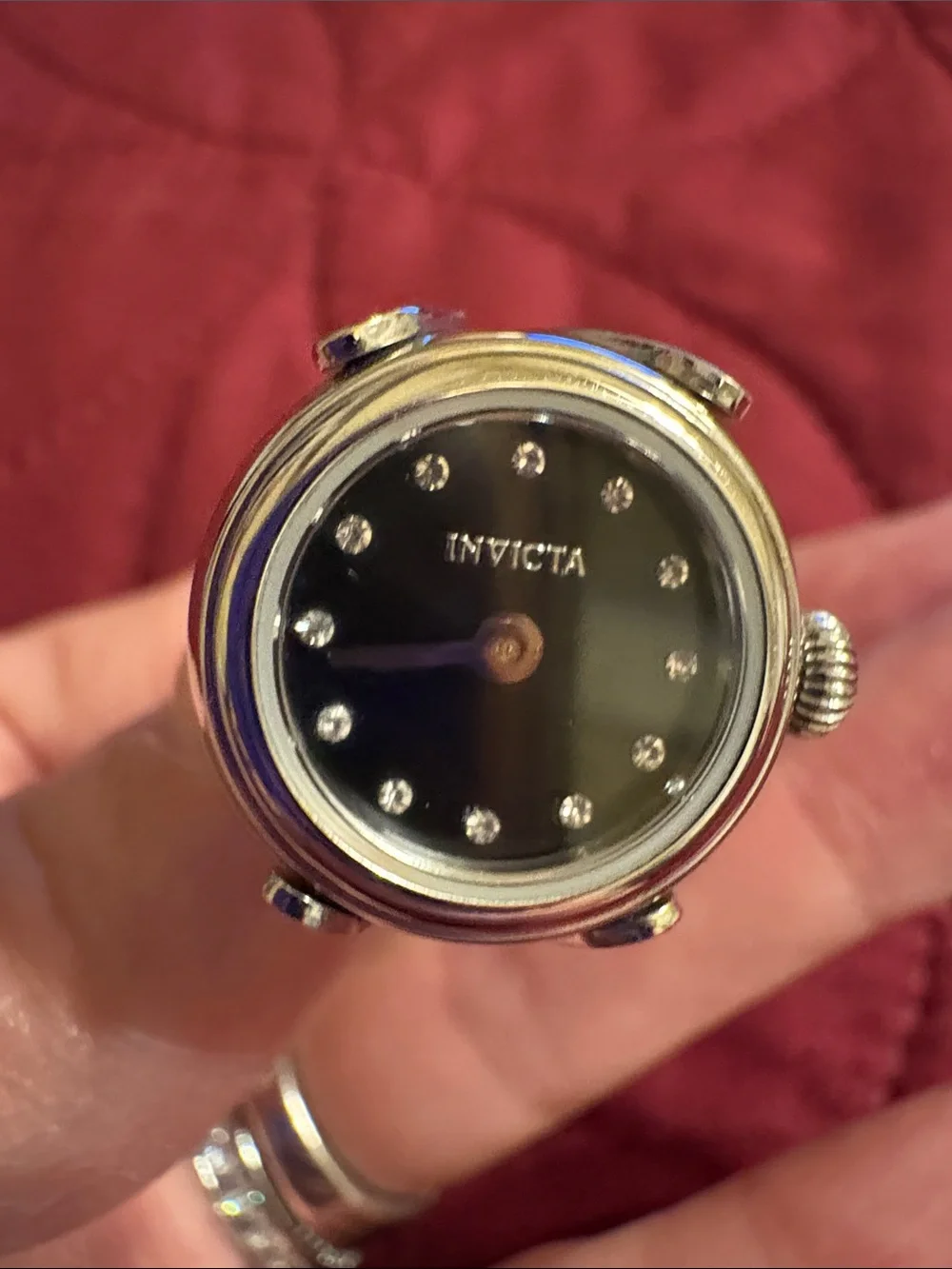 Adjustable Invicta Angel Ring Watch with Black Dial